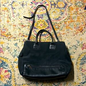 HOBO INTERNATIONAL BLACK‎ NYLON / LEATHER LARGE CROSSBODY TOTE BAG 12" X 15"